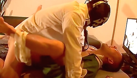 Bareback asian brunette babe giving a nice handjob