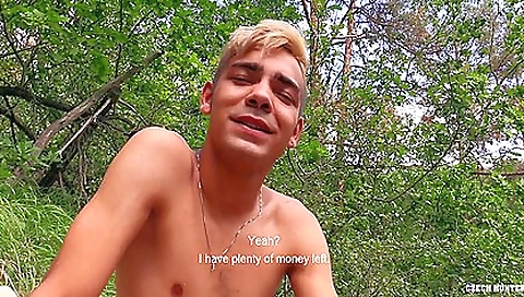 Busty blonde with dyed hair fucks outdoors and gets a facial