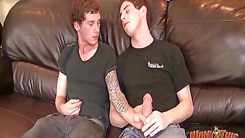 Brunette with a sexy tattooed body is giving a blowjob