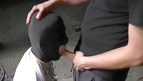 Tattooed guy has a deep throat and a dick on the road