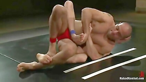Hot guy wrestling and doing hard domination in front of fans