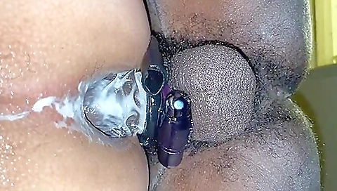 Two interracial cumshot in one shot with a big black cock