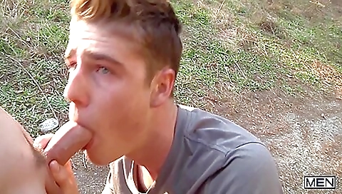 Redheaded babe gets a big dick in her mouth and pussy