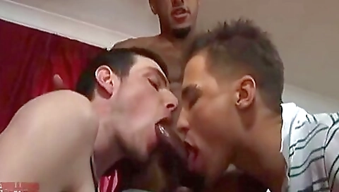 Interracial threesome with a blonde girl and a brunette man