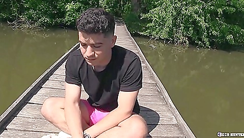 Brunette deepthroated and fucked by a guy outdoors