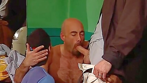A hot group of cock sucking fans are jerking their boners in a frenzy
