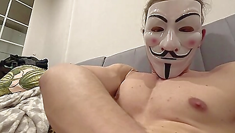 Amateur girl jerking off with a mask in a pov clip