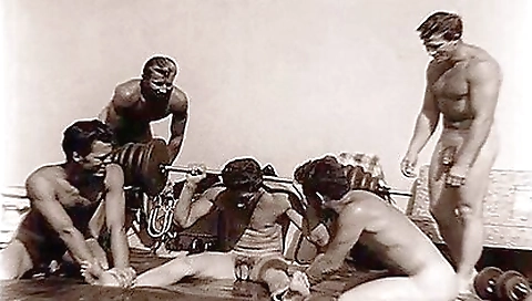 Vintage movie scene in the living room with old and younger adults